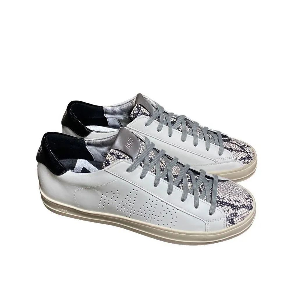 P448 John-W White & Python Leather Sneaker 
Size 39 US 9 NEW